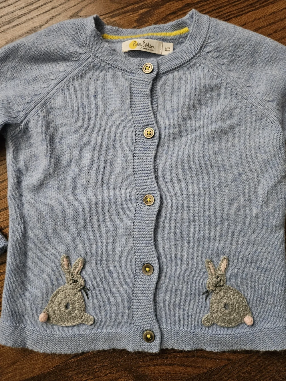 Baby Boden Blue Knit Bunny Cardigan